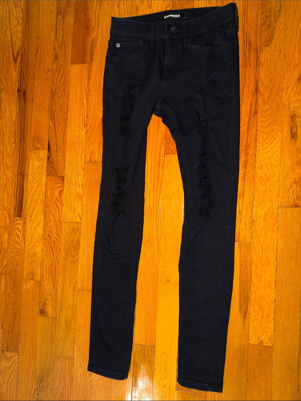 Women Express Black Mid-Rise Stretch Leggings Distressed Skinny